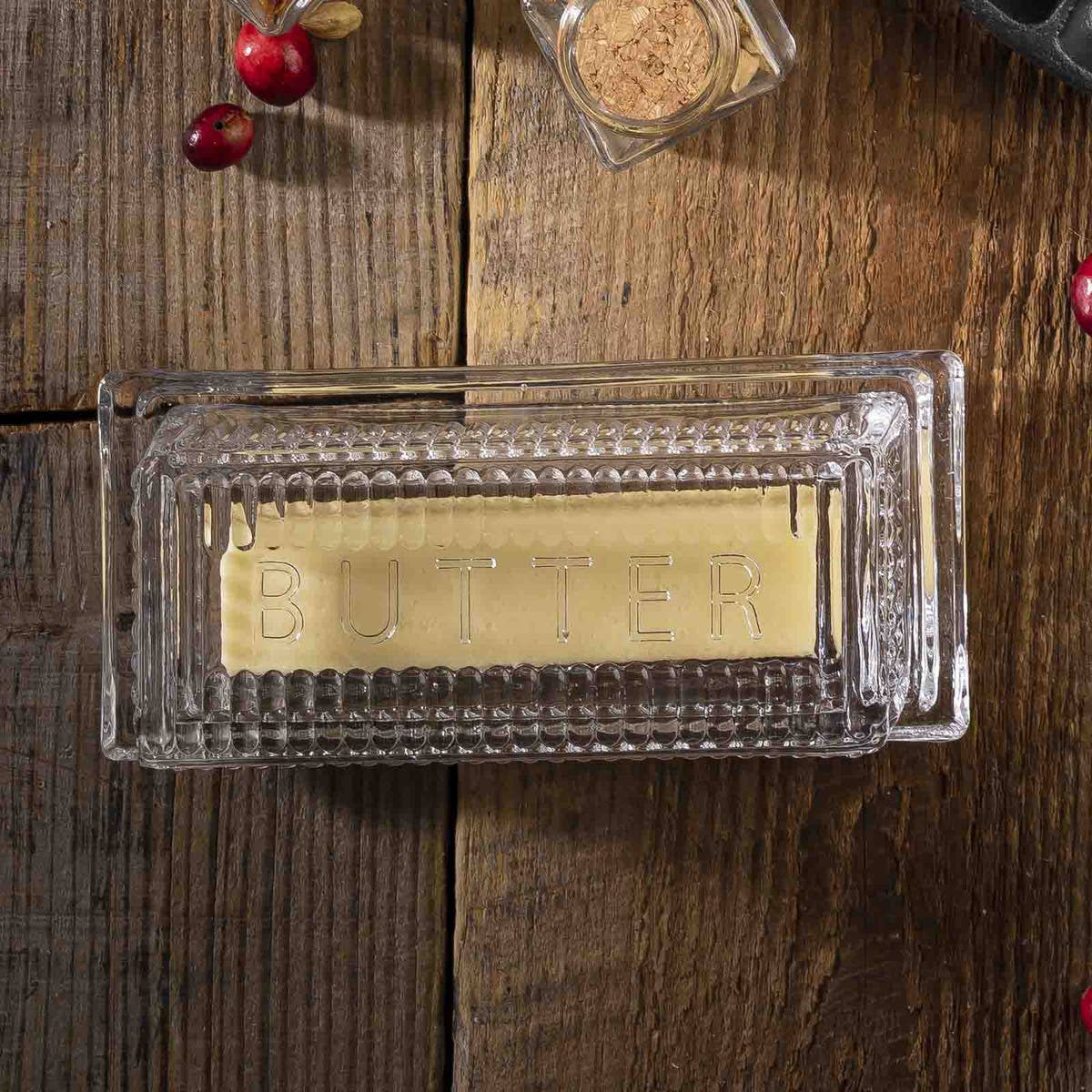 Embossed Butter Dish, "BUTTER" (Holds 1 Stick) - Twirls + Twigs