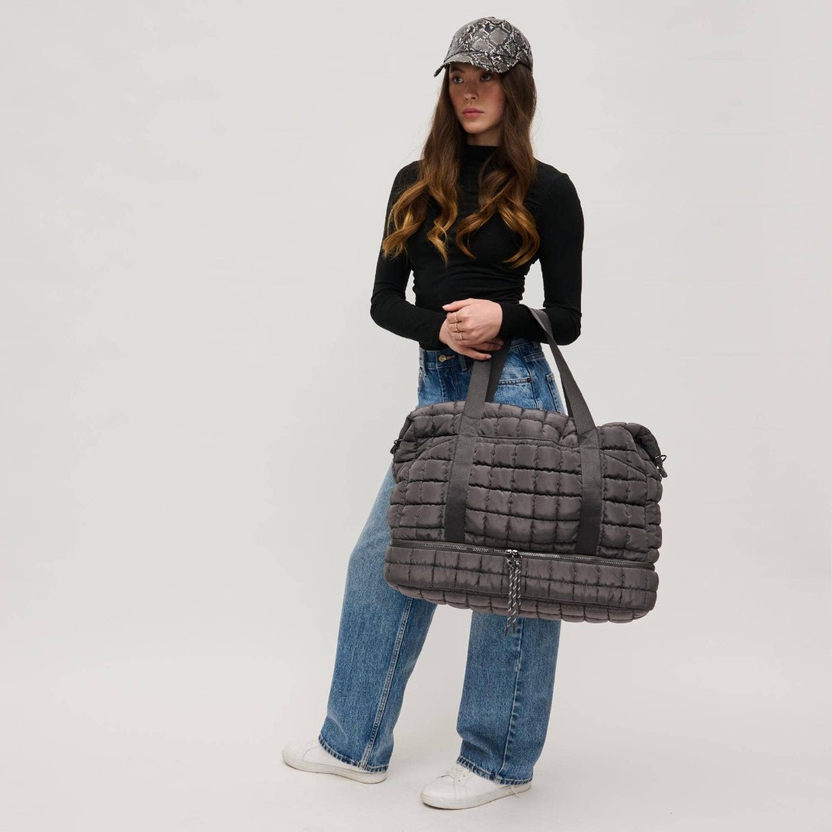 Globetrotter Quilted Nylon Puffer Travel Weekender: Black - Twirls + Twigs