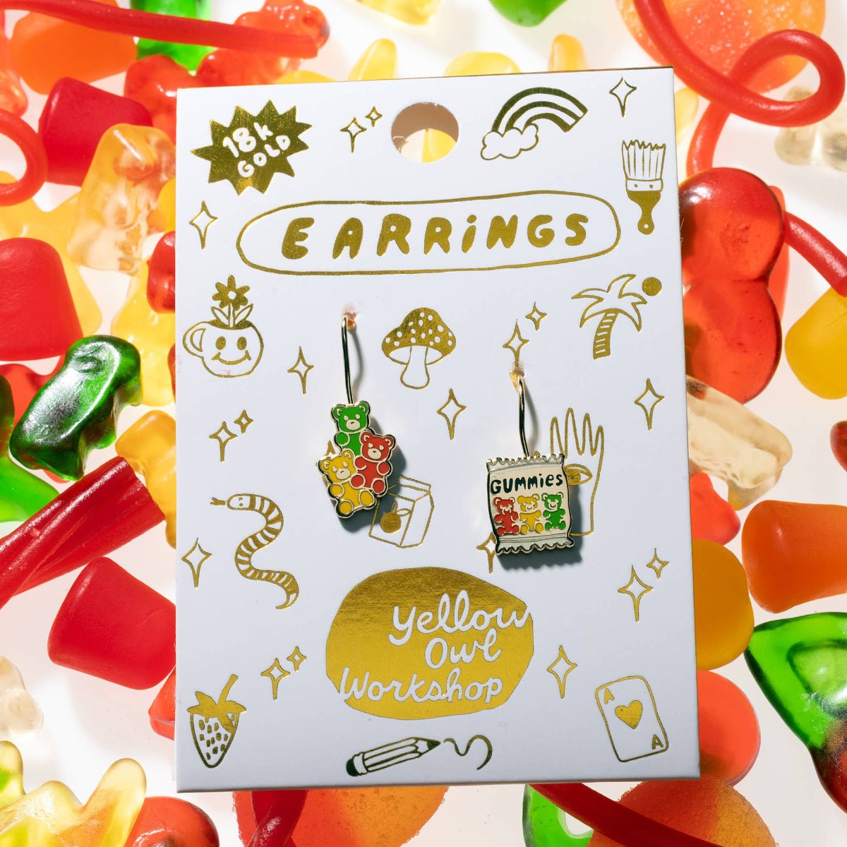 Gummy Bear Drop Earrings | Mismatched Gold Dangle Earrings - Twirls + Twigs