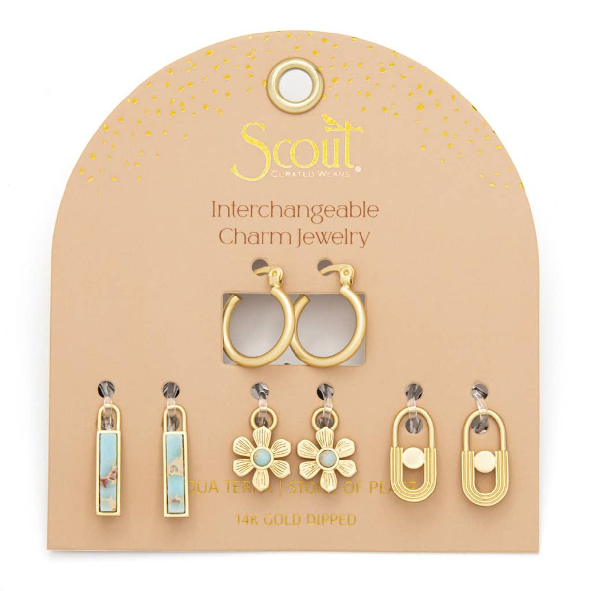 Interchangeable Charm Earring - Aqua Terra/Peace/Gold - Twirls + Twigs