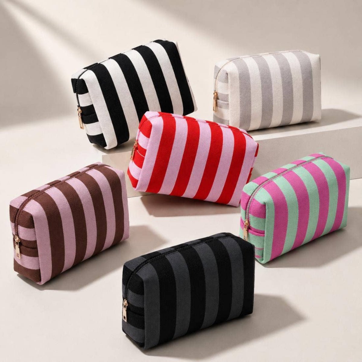 Essential Stripe Cosmetic & Travel Organizer Pouch: Red Pink - Twirls + Twigs