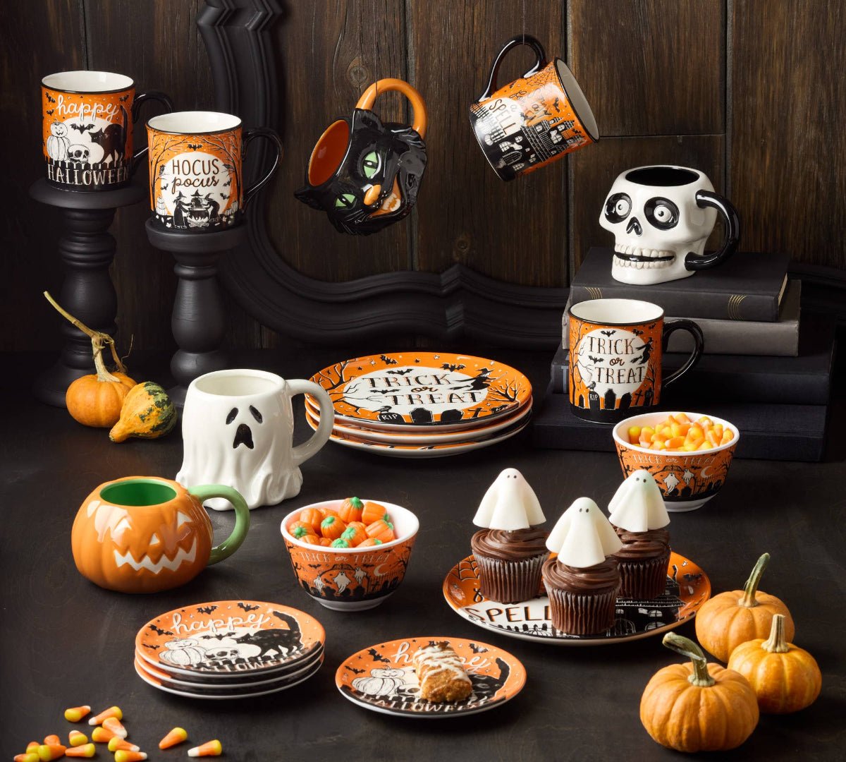Scaredy Cat Halloween Canape Plate Round 6" Assorted - Twirls + Twigs