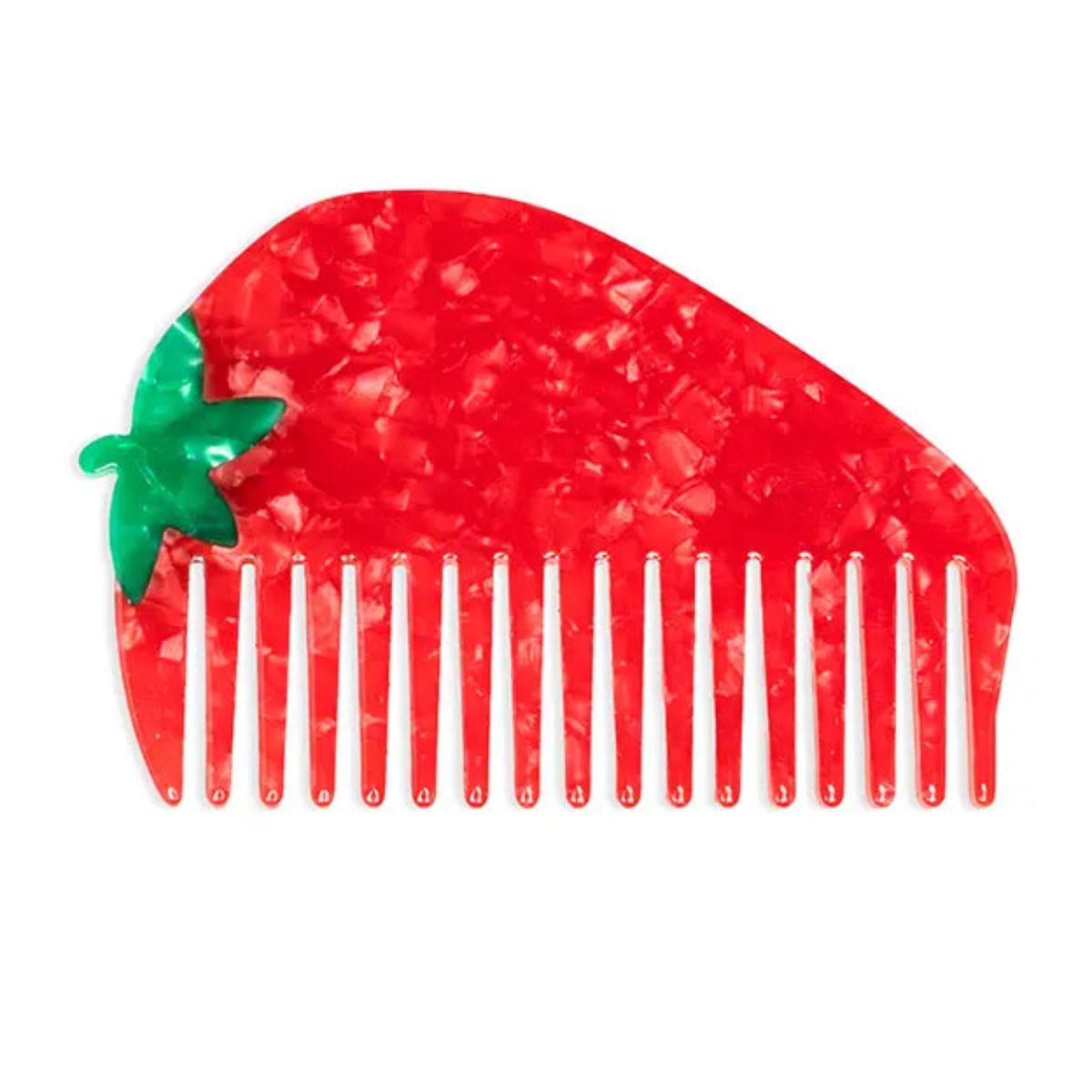 Wide-Tooth Mini Hair Comb - Strawberry - Red & Green - Twirls + Twigs