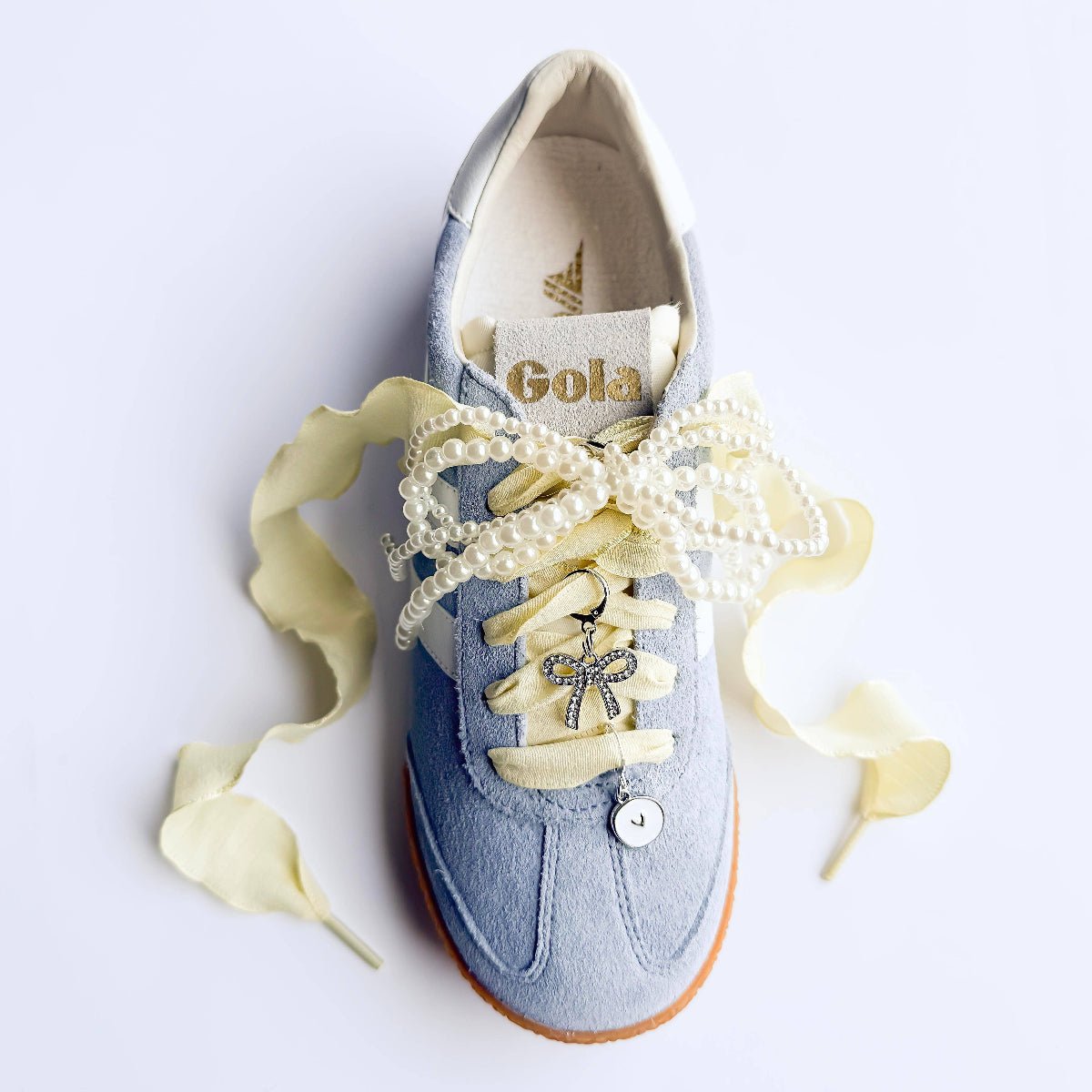 Sneaker Charm and Lace Sets : Butter Yellow/Pearl Bow - Twirls + Twigs