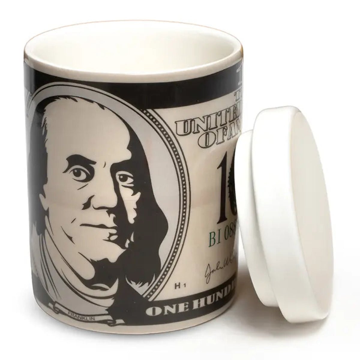 Ceramic Stash Box w/ Lid - Money / $100 Bill - Twirls + Twigs