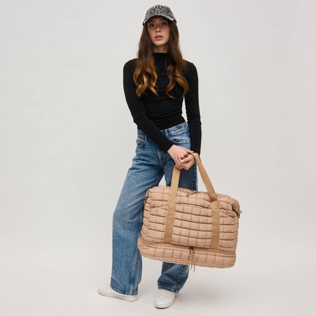 Globetrotter Quilted Nylon Puffer Travel Weekender: Black - Twirls + Twigs