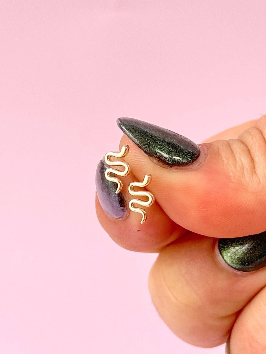 Tiny Snake Studs (Gold + Silver): Silver - Twirls + Twigs