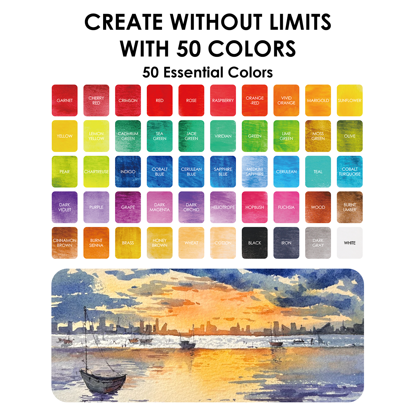 Watercolor-In-One Premium Watercolor Set of 50 Grabie - Twirls + Twigs