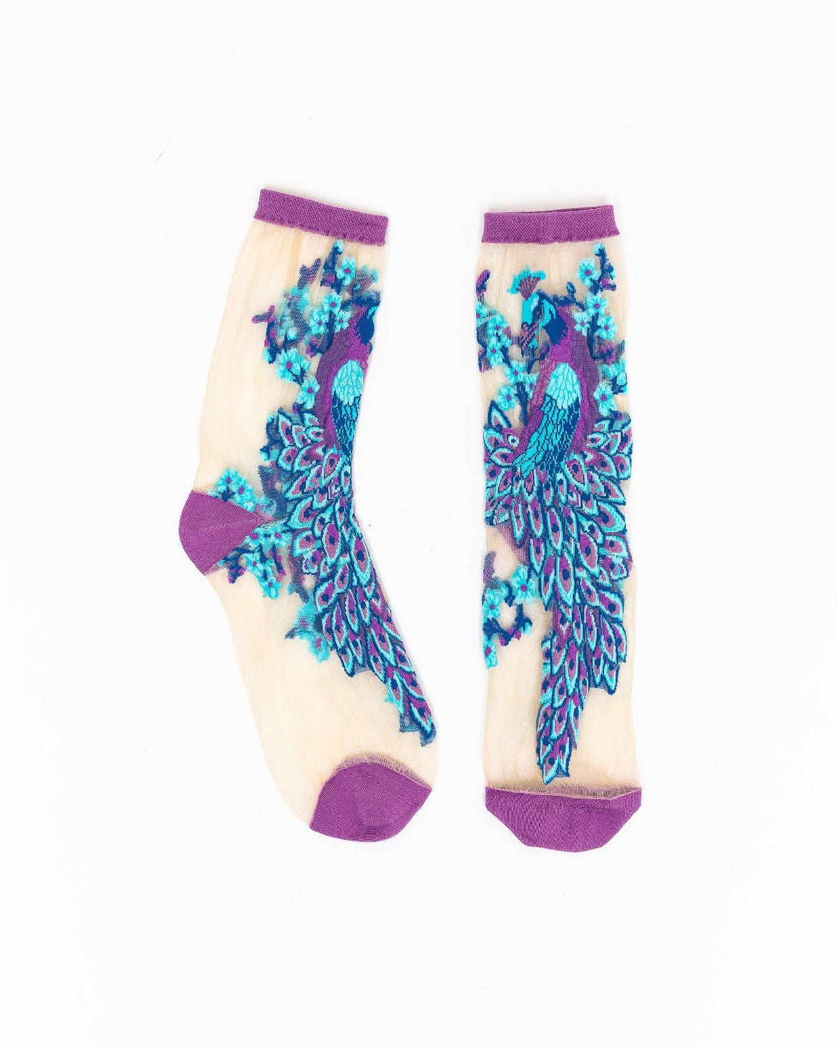 Aquamarine Peacock Sheer Crew Sock - Twirls + Twigs