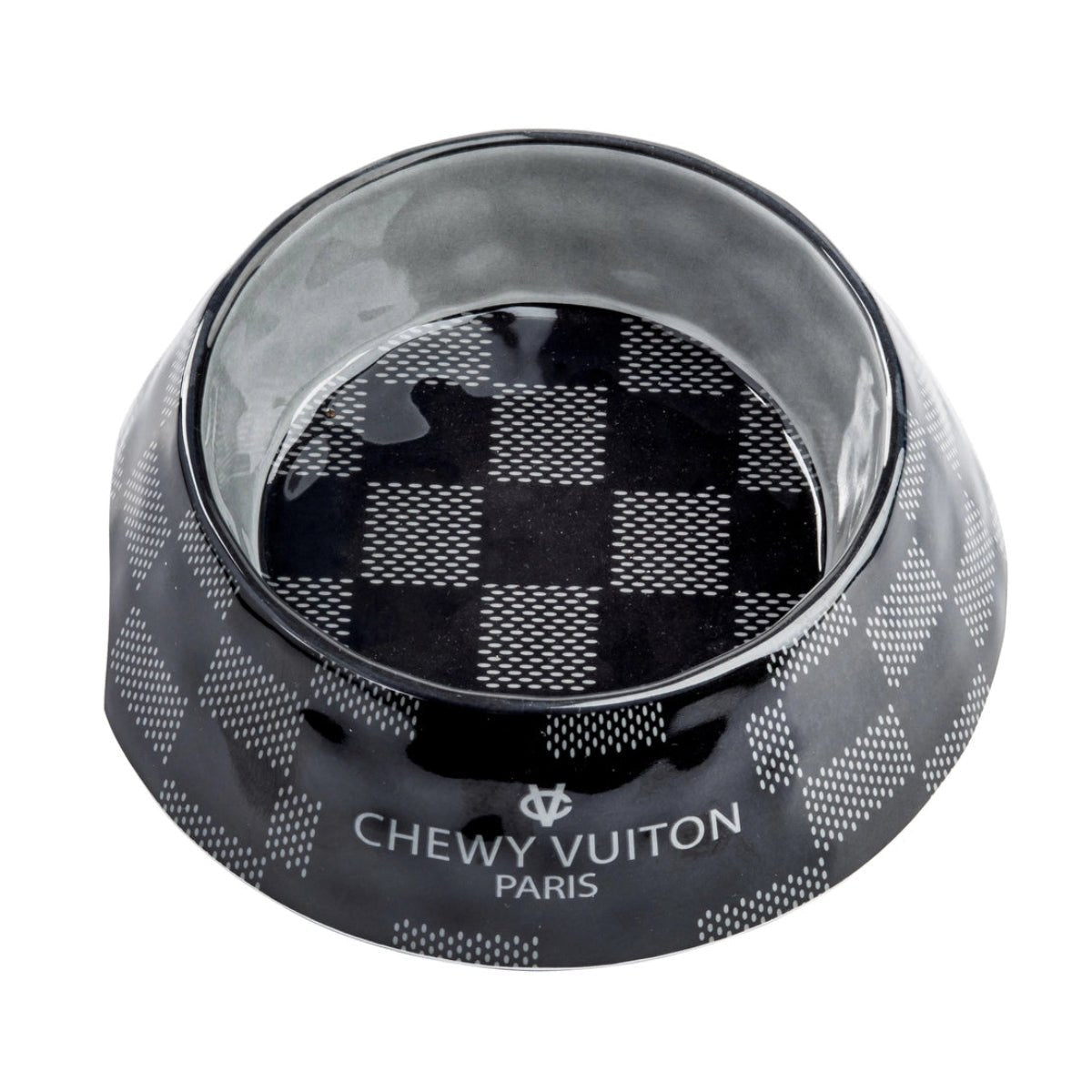 Black Checker Chewy Vuiton Dog or Cat Bowl - Twirls + Twigs