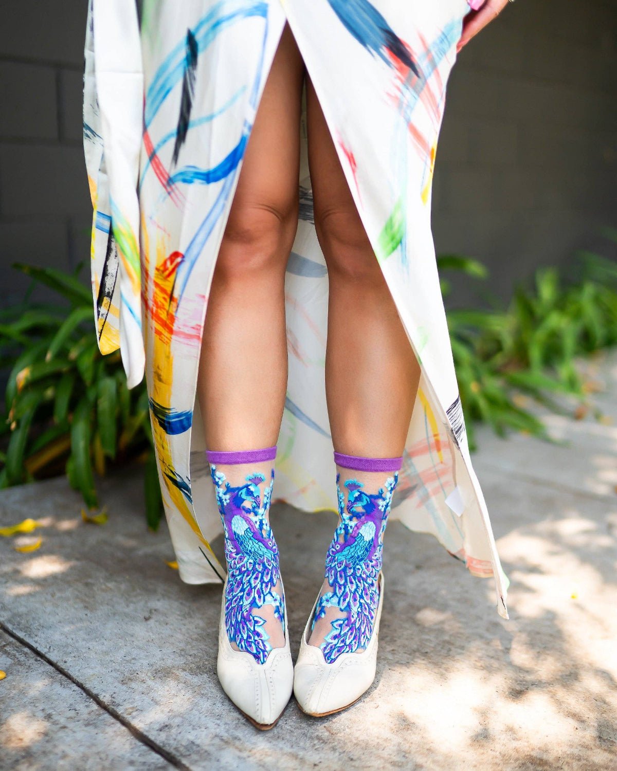 Aquamarine Peacock Sheer Crew Sock - Twirls + Twigs