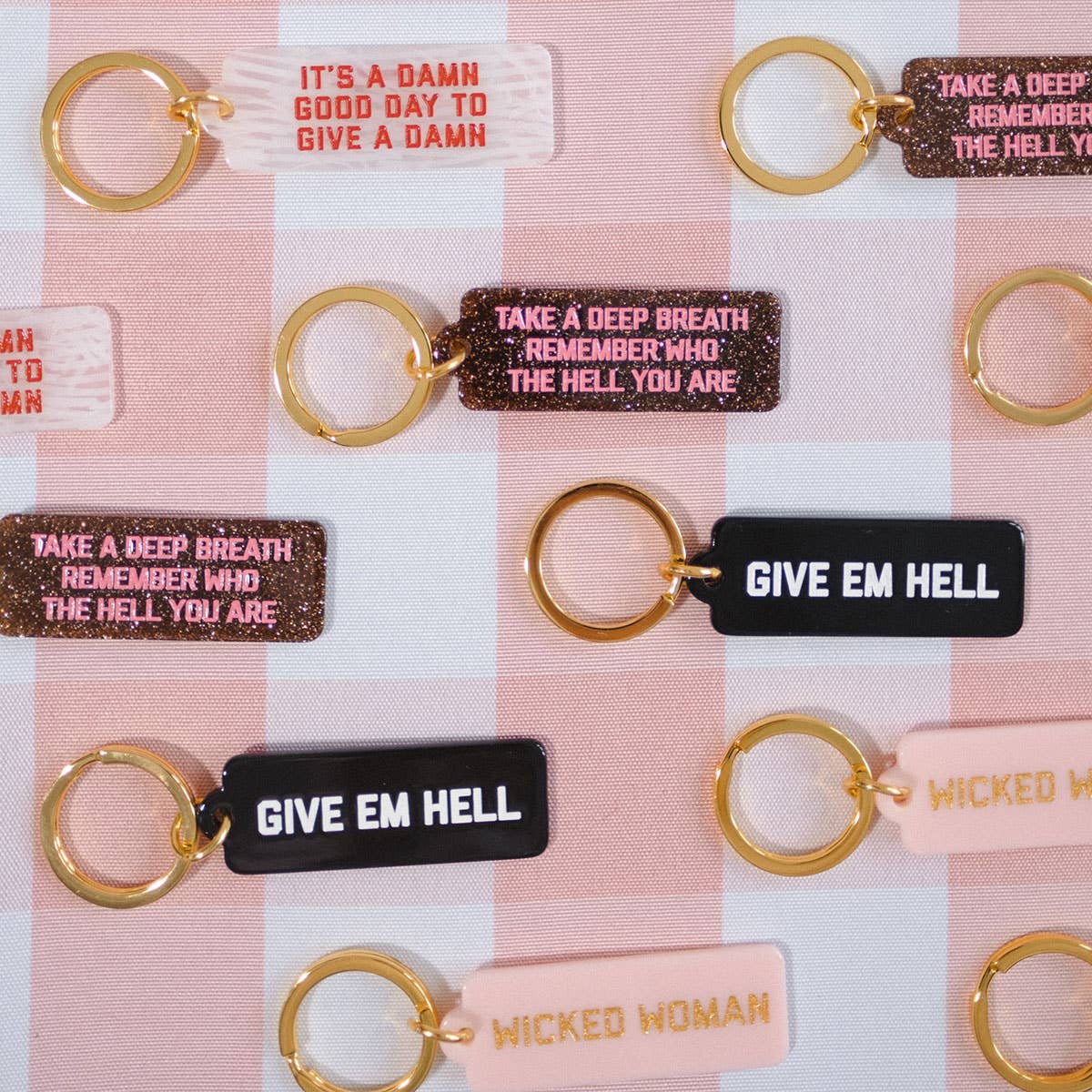 Give Em Hell Rectangle Keychain - Twirls + Twigs