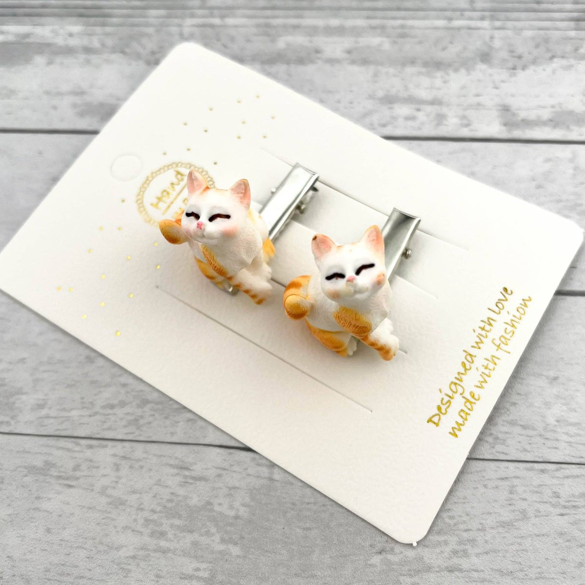 3D Cat Alligator Barrette, Cute Kitty Hair Clip: Orange - Twirls + Twigs