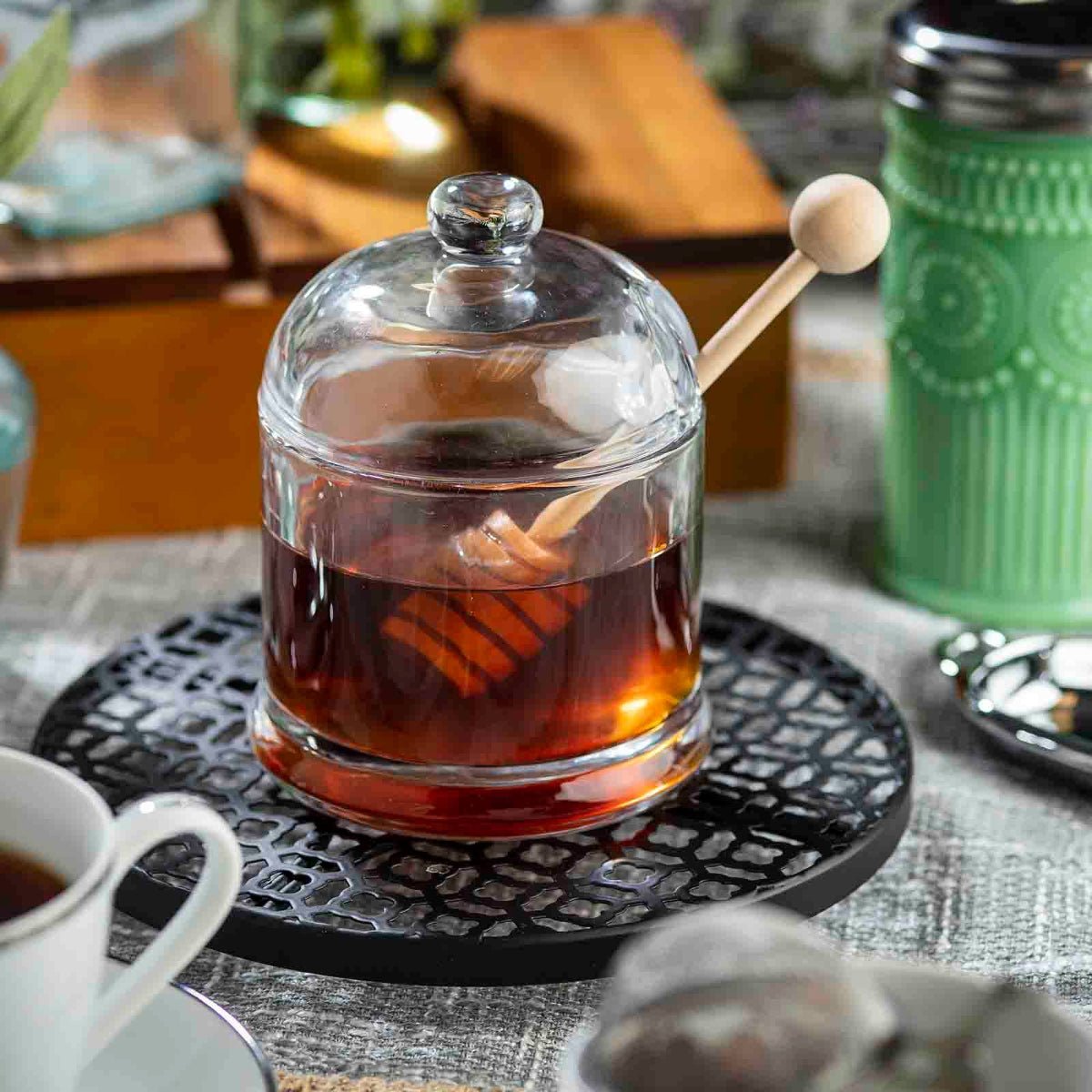 Honey Dipper Set, Includes Glass Jar & Wood Dipper - Twirls + Twigs