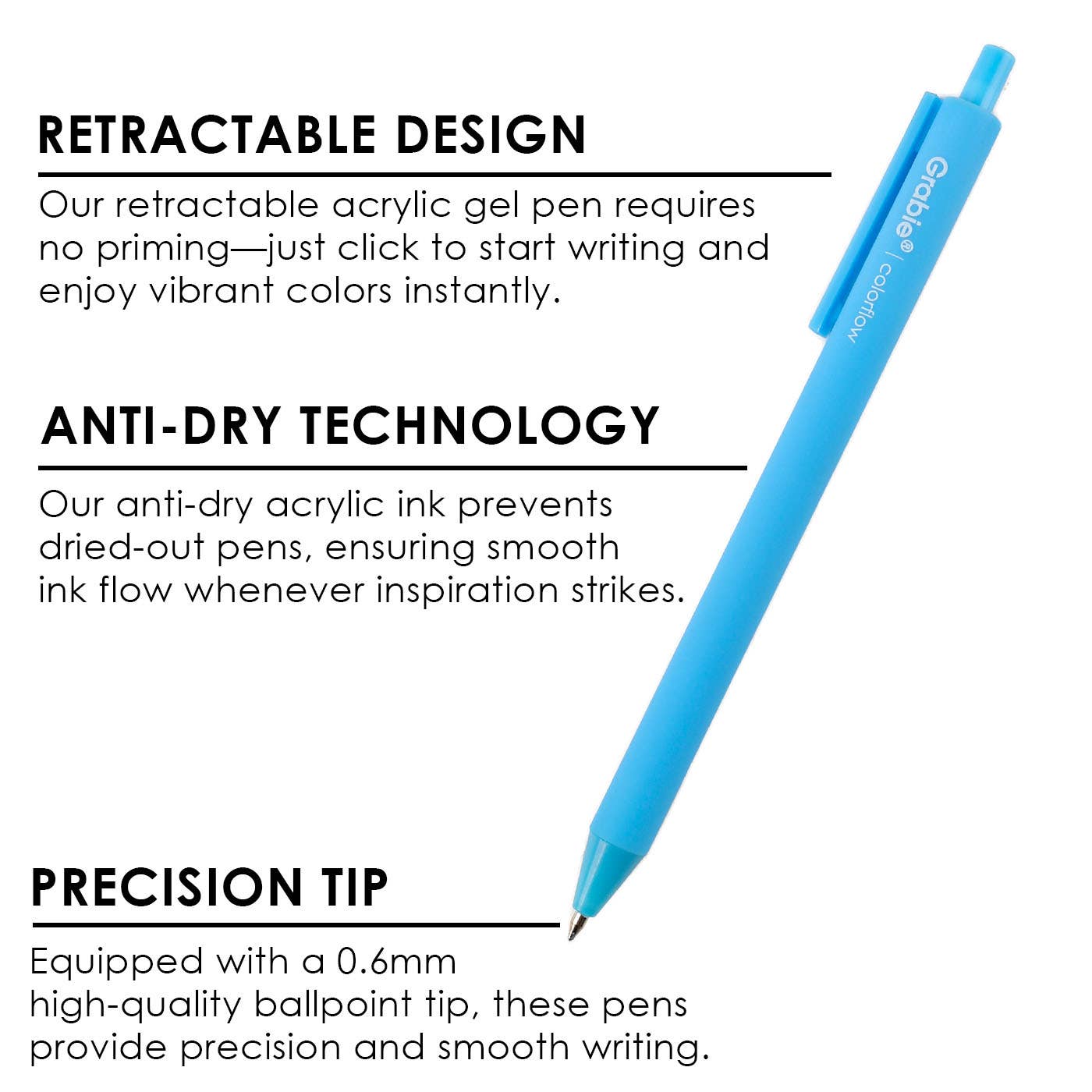 Retractable Colorflow Acrylic Gel Pen Set of 12 - Twirls + Twigs