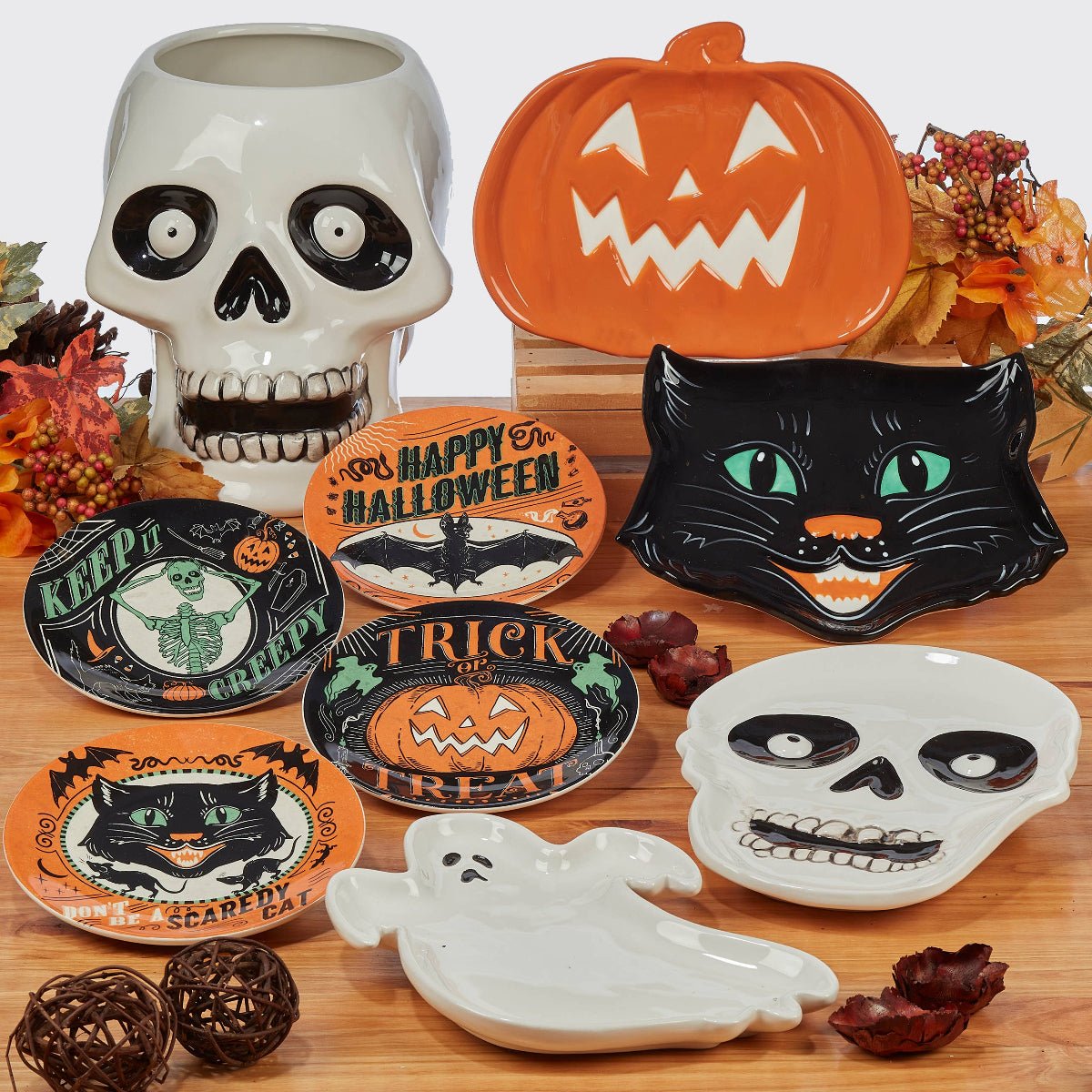 Scaredy Cat Halloween Canape Plate Round 6" Assorted - Twirls + Twigs