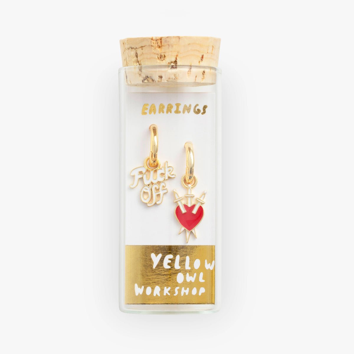 F*ck Off & Heart/Daggers Hoop Earrings - Gold Statement - Twirls + Twigs