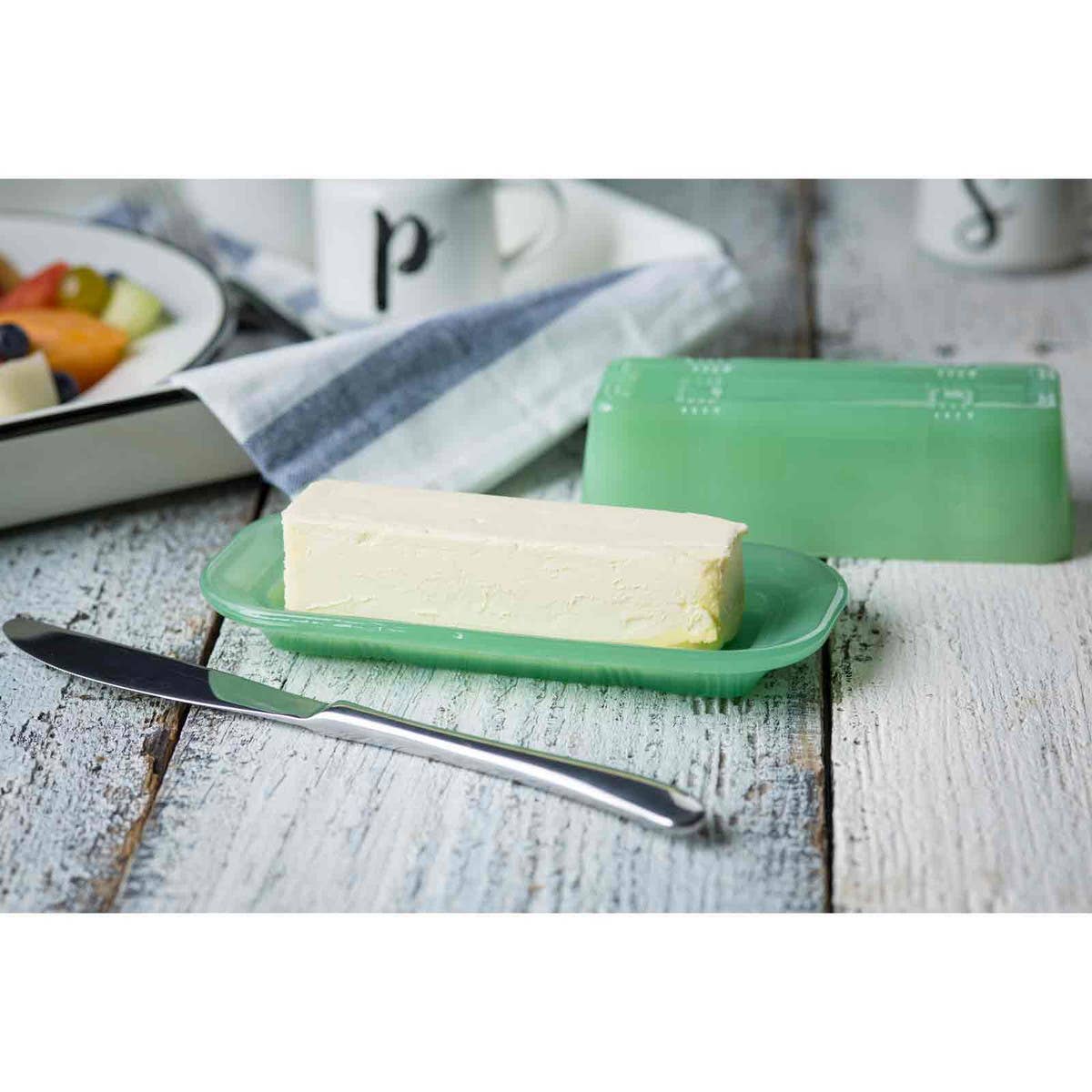 Jadeite Glass Collection Butter Dish - Twirls + Twigs