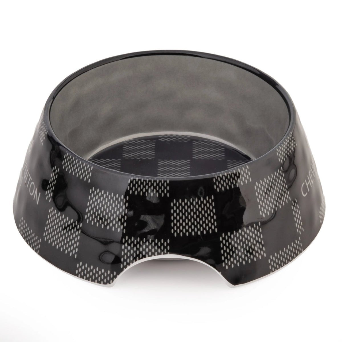 Black Checker Chewy Vuiton Dog or Cat Bowl - Twirls + Twigs