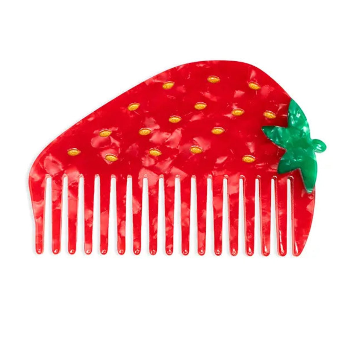Wide-Tooth Mini Hair Comb - Strawberry - Red & Green - Twirls + Twigs