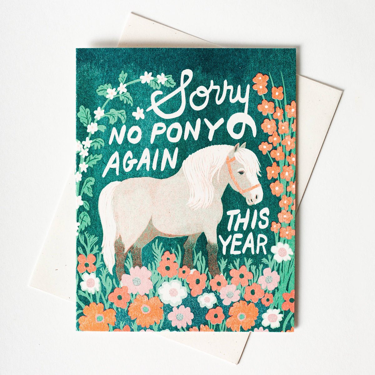 No Pony Birthday - Risograph Card - Twirls + Twigs