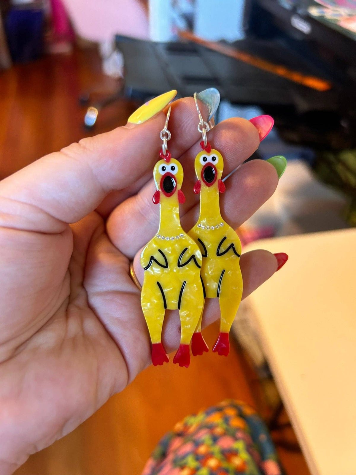 Rubber Chicken Earrings - Twirls + Twigs