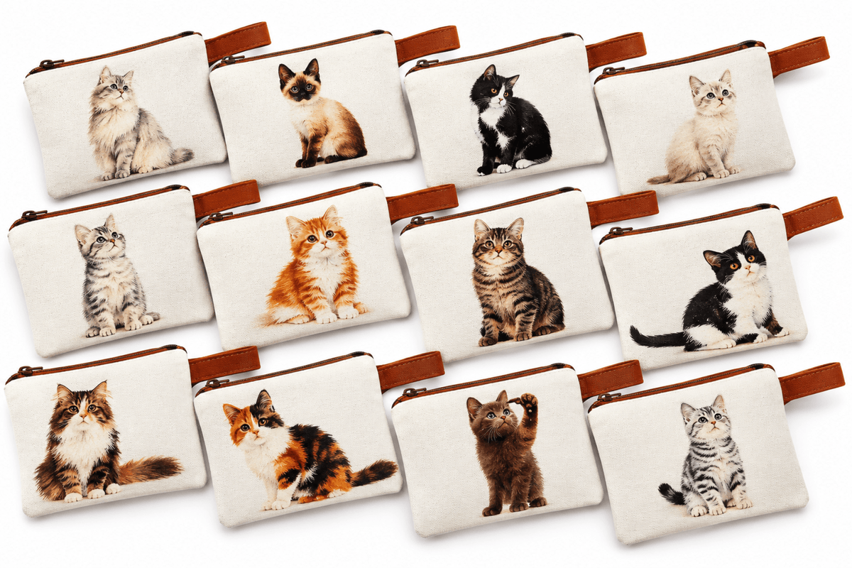 Canvas Cat Coin Purse – Assorted - Twirls + Twigs