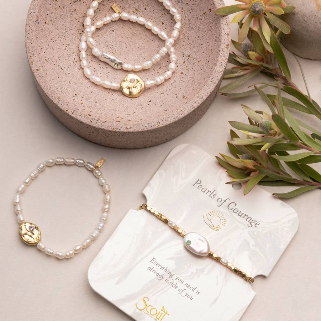 Pearl Affirmation Bracelet - Courage/Silver - Twirls + Twigs