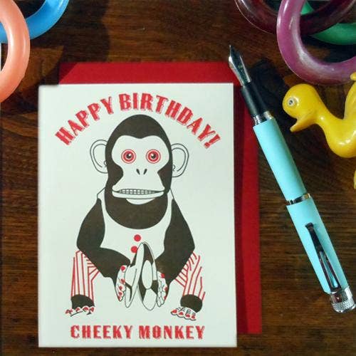 Cheeky Monkey Birthday Card: A2 3.5" x 4.875" - Twirls + Twigs