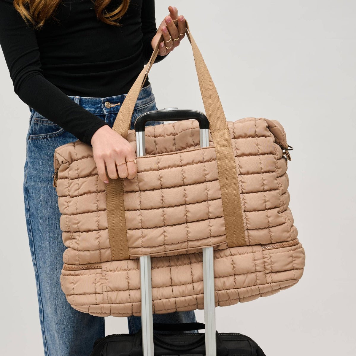 Globetrotter Quilted Nylon Puffer Travel Weekender: Black - Twirls + Twigs
