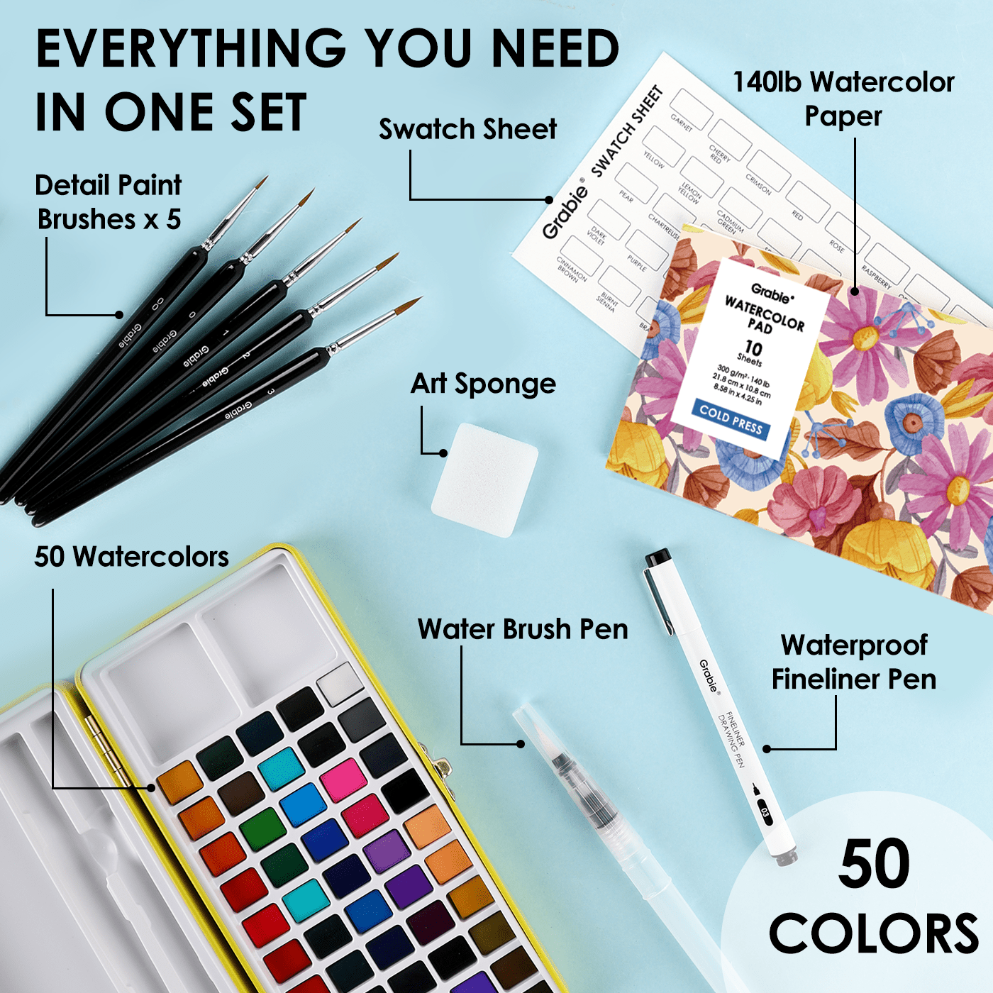 Watercolor-In-One Premium Watercolor Set of 50 Grabie - Twirls + Twigs
