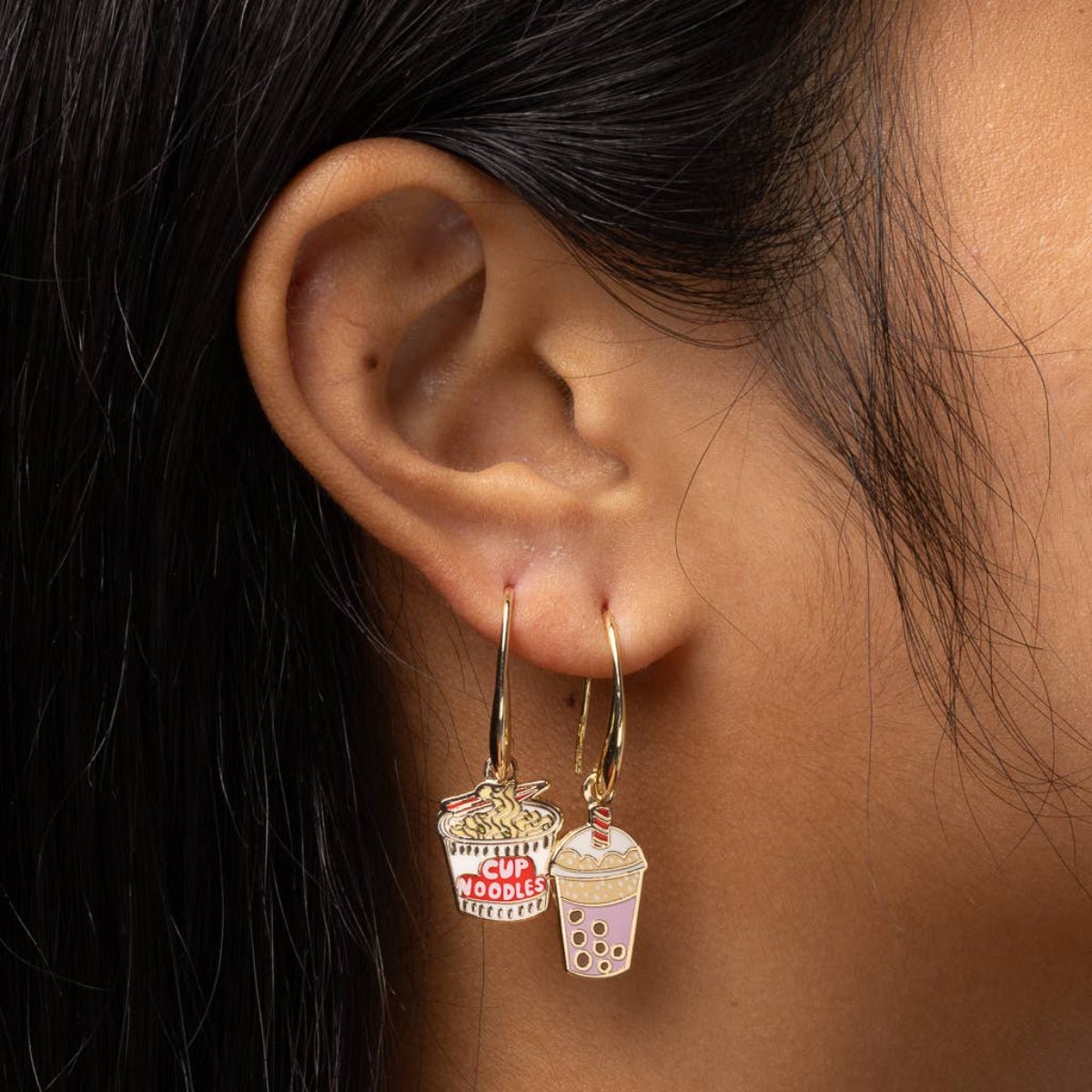 Ramen & Boba Drop Earrings | Bubble Tea Gold Jewelry Gift - Twirls + Twigs