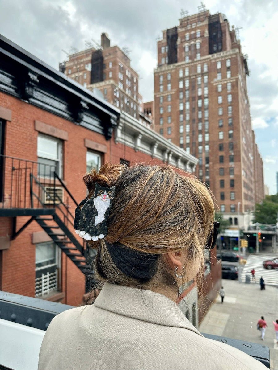 Hand-painted Tuxedo Cat Claw Hair Clip | Eco-Friendly: Black and White - Twirls + Twigs