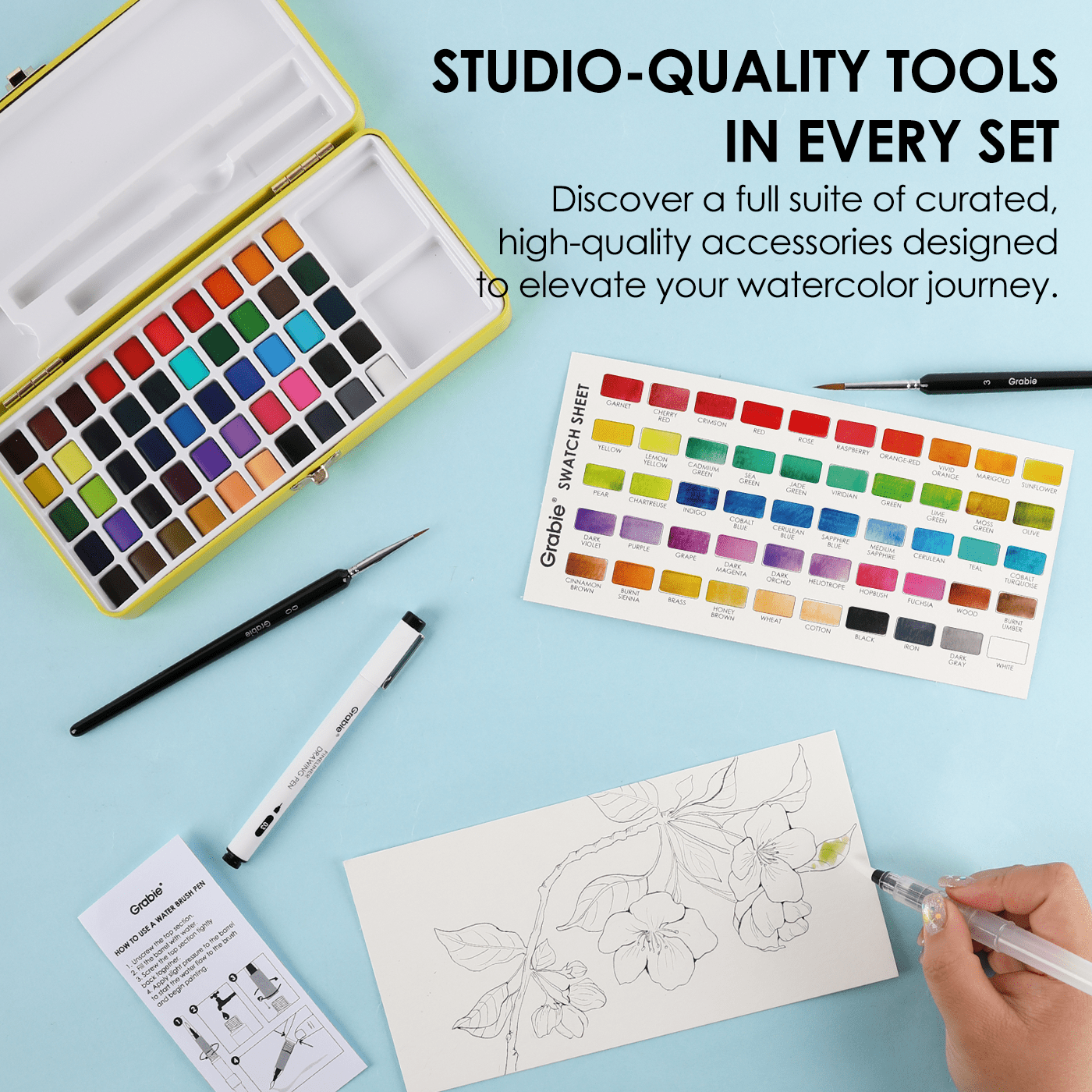 Watercolor-In-One Premium Watercolor Set of 50 Grabie - Twirls + Twigs