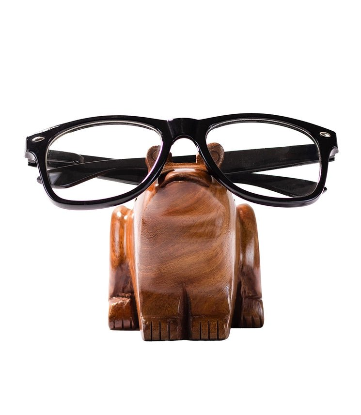 Frog Eyeglass Holder Stand - Hand Carved Wood - Twirls + Twigs