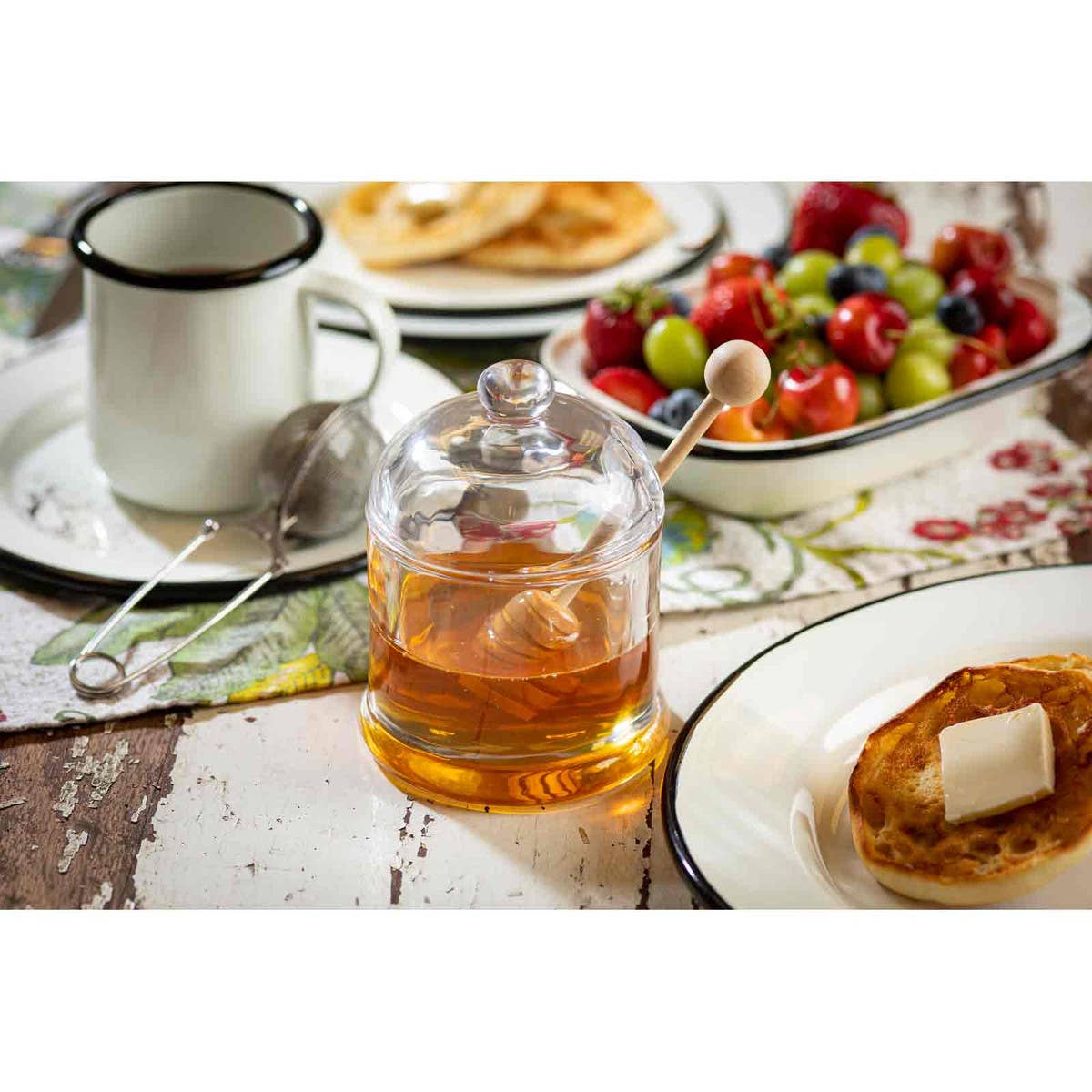 Honey Dipper Set, Includes Glass Jar & Wood Dipper - Twirls + Twigs