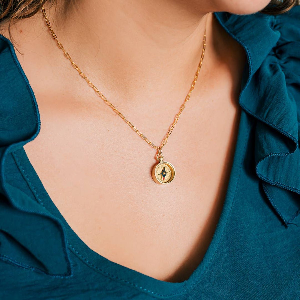 Tiny Compass on Gold Plated Chain Necklace: 18 Inch - Twirls + Twigs