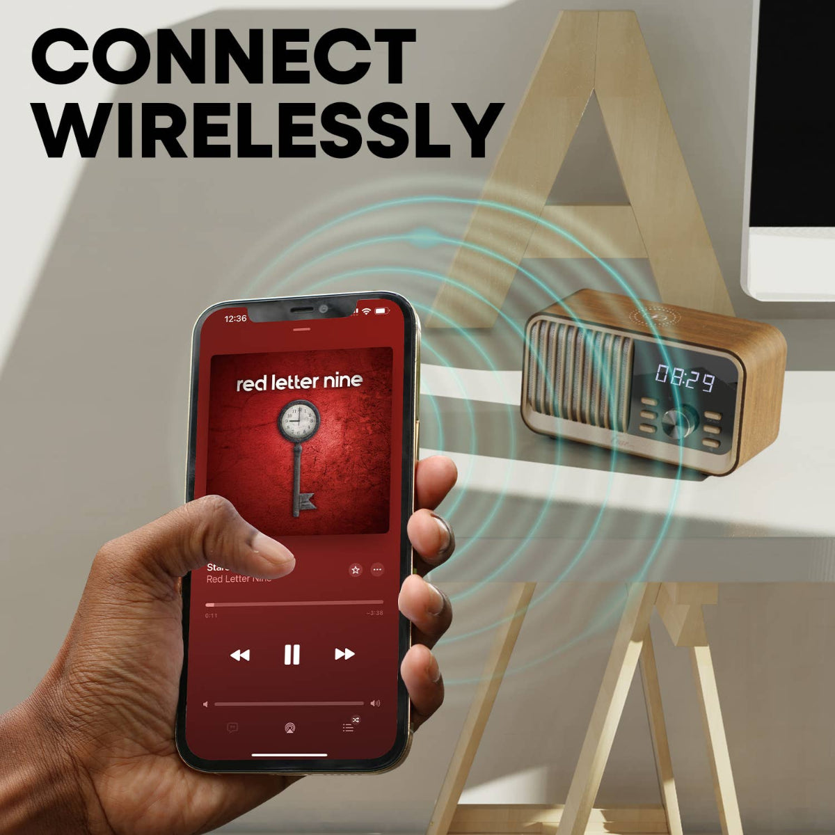 Hark Bluetooth Radio Speaker w/ Wireless 10w charger: Brown - Twirls + Twigs