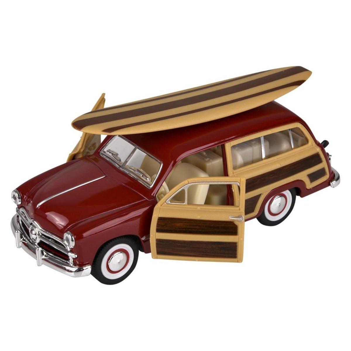 5" Diecast Pull Back 1949 Ford Woody Wagon W/ Surfboard - Twirls + Twigs