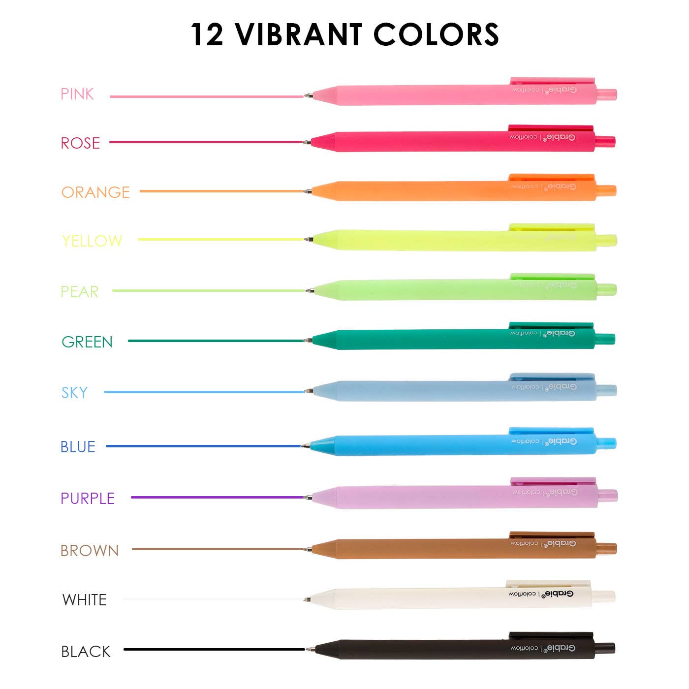 Retractable Colorflow Acrylic Gel Pen Set of 12 - Twirls + Twigs