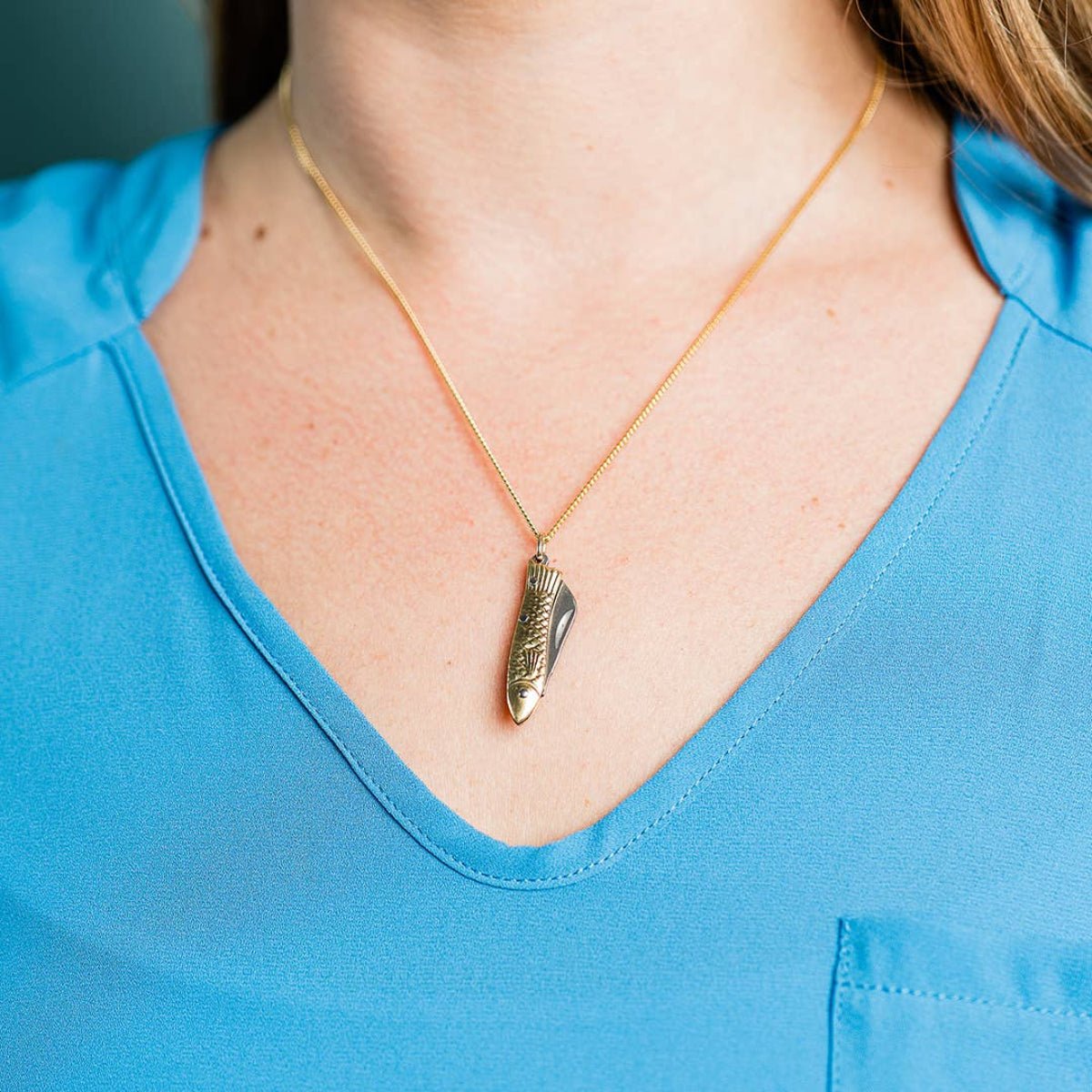 Small Gold Fish Knife Necklace: 18 Inch - Twirls + Twigs