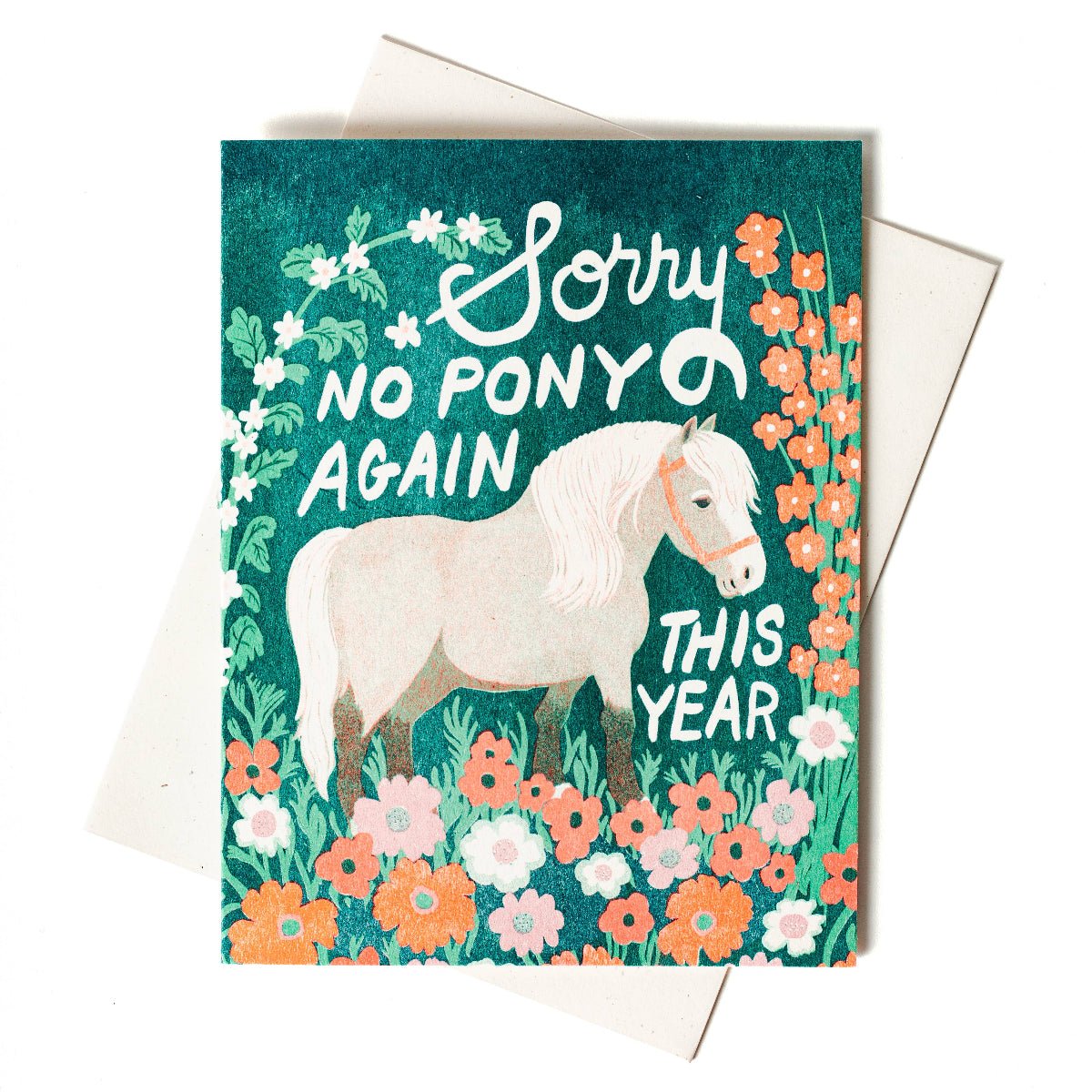 No Pony Birthday - Risograph Card - Twirls + Twigs