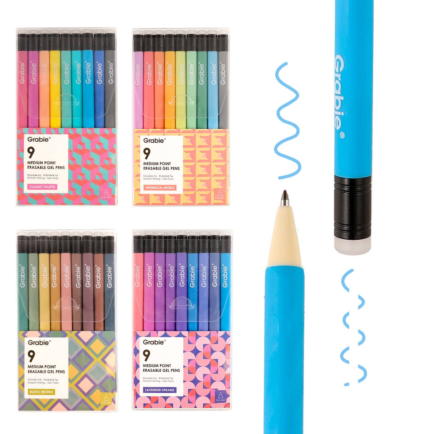 Medium Point Erasable Gel Pen Set: Whimsical Whirls of 9 - Twirls + Twigs