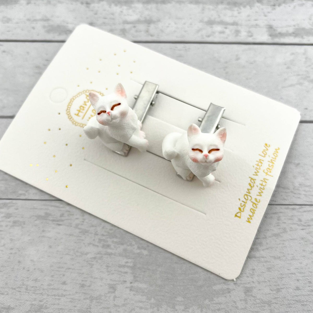3D Cat Alligator Barrette, Cute Kitty Hair Clip: White - Twirls + Twigs