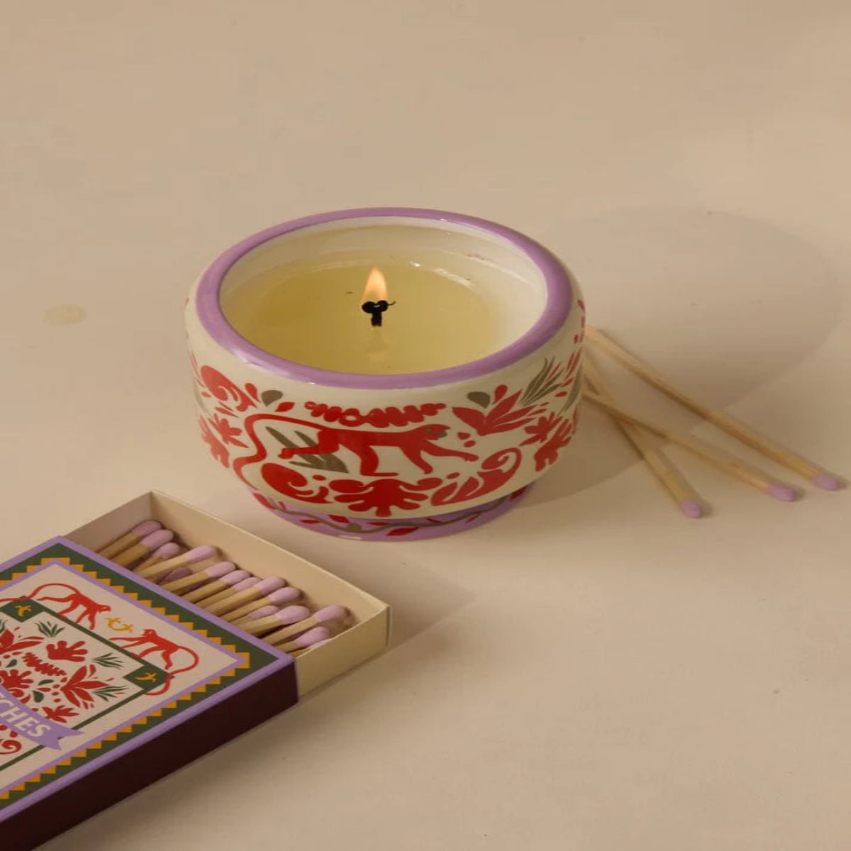 HAND PAINTED JUNGLE CANDLE- COCONUT & AMBER - Twirls + Twigs