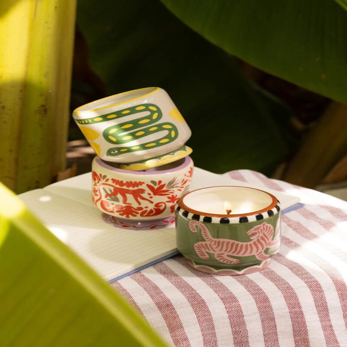 HAND PAINTED JUNGLE CANDLE- COCONUT & AMBER - Twirls + Twigs