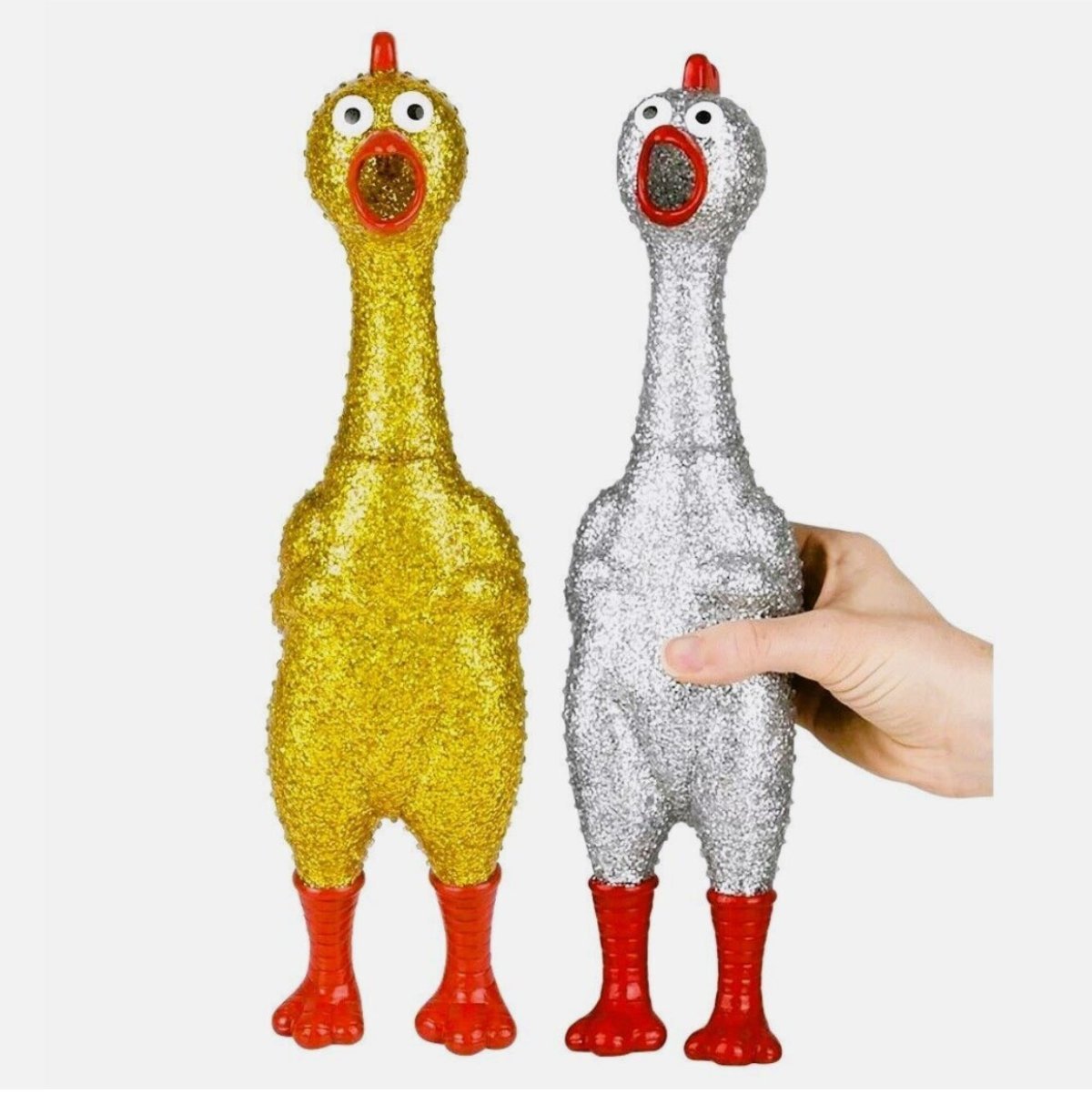 Sparkle Glitter Rubber Squeeze Chicken with a Long Funny Squeak 13.5" - Twirls + Twigs