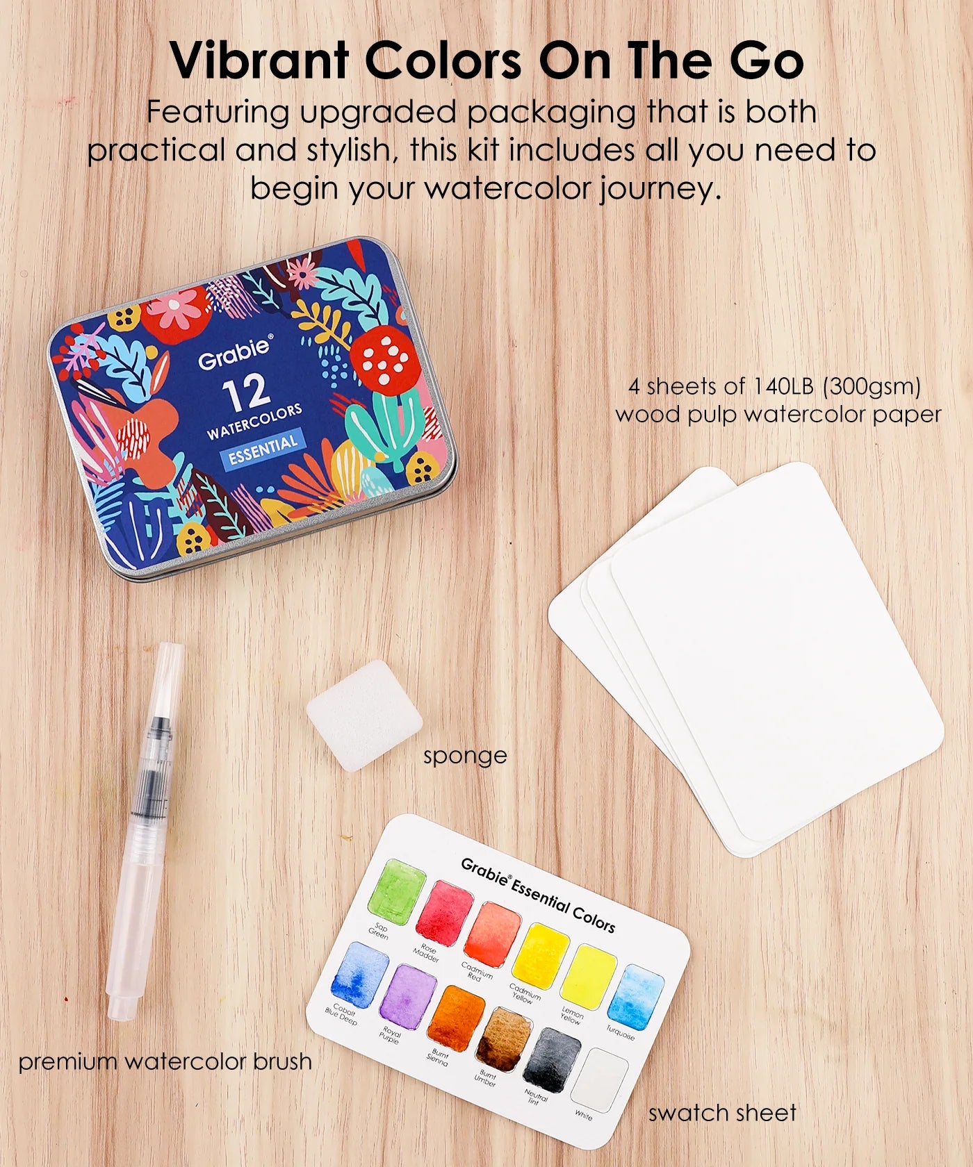 Watercolor Pocket With Brush - Essential - Twirls + Twigs