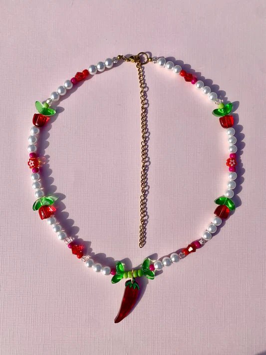 Chili Pepper Beaded Necklace - Twirls + Twigs