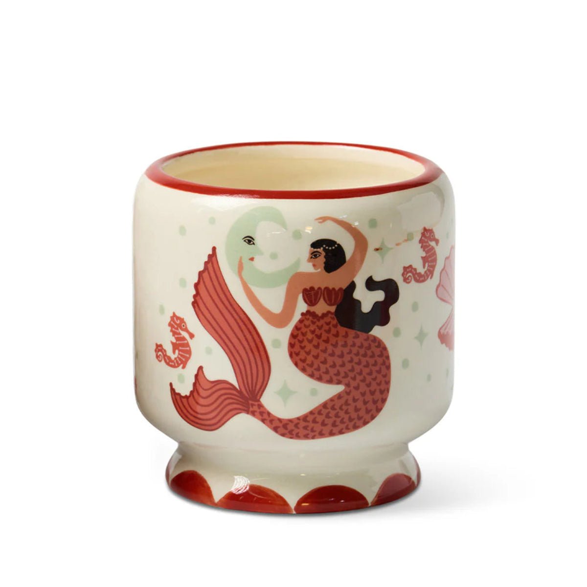 A DOPO 8 oz HANDPAINTED “MERMAID & MOON” CERAMIC W/ DUSTCOVER -GINGER & TEAK - Twirls + Twigs